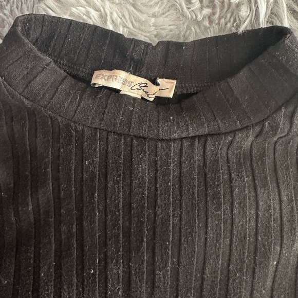 Express Mock Neck Black Ribbed Knit Crop Top - Picture 3 of 5